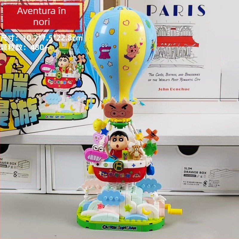 Set cu blocuri plastice compatibil LEGO – temă Doraemon, 400–800 piese, decor de birou alimentat cu baterii, kit DIY pentru copii 7–14 ani