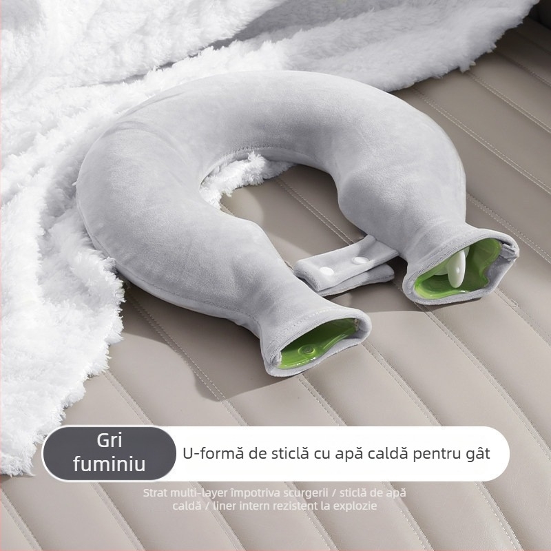 Sac de apă fierbinte în formă de U pentru gât și umeri, material PVC, umplere cu apă, utilizare rece și caldă