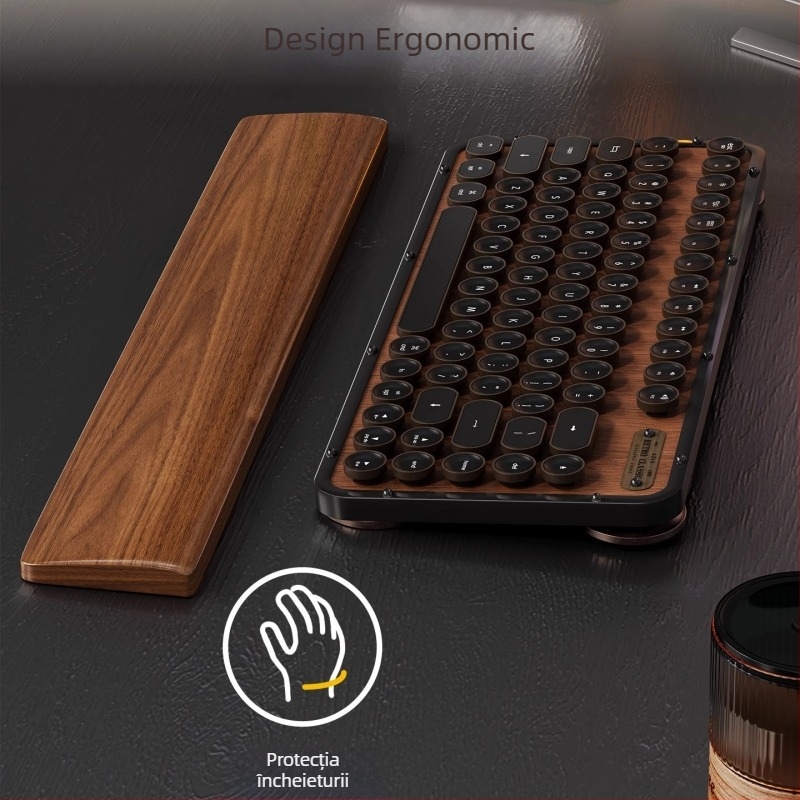 Sprijin pentru încheietura tastaturii din lemn masiv, design tavă din lemn, material: ebony, rezistent la apă, antiderapant, rezistent la uzură.