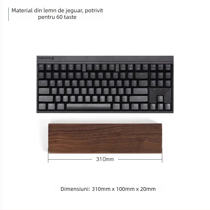 Sprijin pentru încheietura tastaturii din lemn masiv, design tavă din lemn, material: ebony, rezistent la apă, antiderapant, rezistent la uzură.