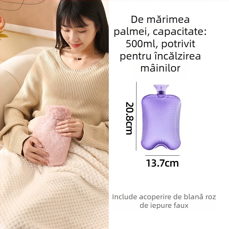 Recipient de apă fierbinte umplut cu apă, capacitate mare pentru încălzirea patului și a picioarelor, încălzire prin injecție de apă, marca Little Black Horse, material PVC de înaltă densitate, greutatea 350 g