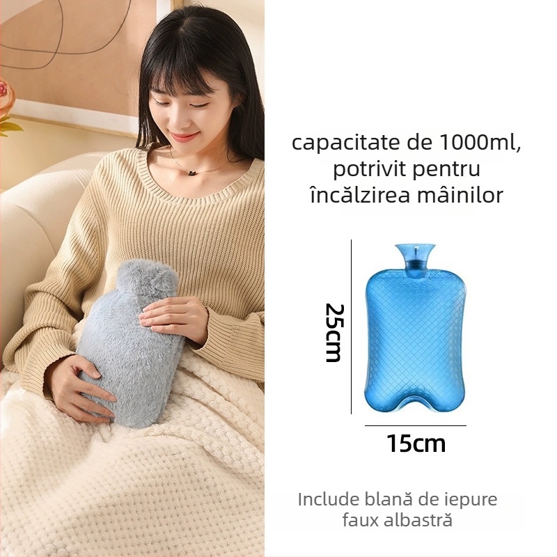 Recipient de apă fierbinte umplut cu apă, capacitate mare pentru încălzirea patului și a picioarelor, încălzire prin injecție de apă, marca Little Black Horse, material PVC de înaltă densitate, greutatea 350 g