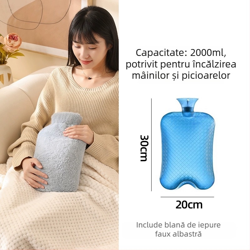 Recipient de apă fierbinte umplut cu apă, capacitate mare pentru încălzirea patului și a picioarelor, încălzire prin injecție de apă, marca Little Black Horse, material PVC de înaltă densitate, greutatea 350 g