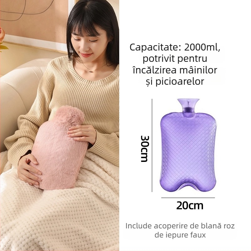 Recipient de apă fierbinte umplut cu apă, capacitate mare pentru încălzirea patului și a picioarelor, încălzire prin injecție de apă, marca Little Black Horse, material PVC de înaltă densitate, greutatea 350 g