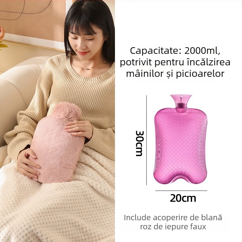 Recipient de apă fierbinte umplut cu apă, capacitate mare pentru încălzirea patului și a picioarelor, încălzire prin injecție de apă, marca Little Black Horse, material PVC de înaltă densitate, greutatea 350 g