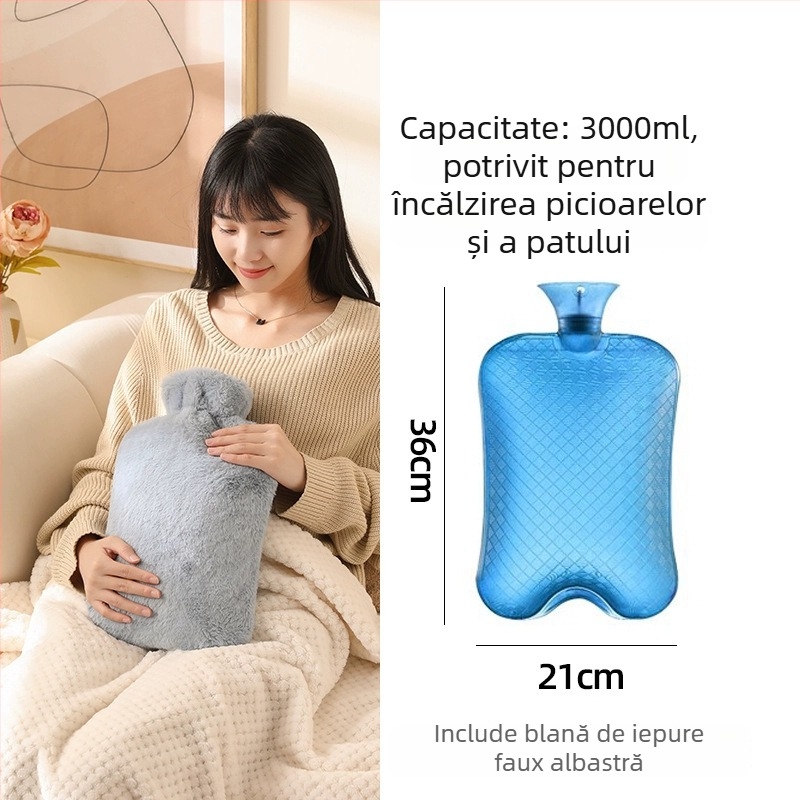 Recipient de apă fierbinte umplut cu apă, capacitate mare pentru încălzirea patului și a picioarelor, încălzire prin injecție de apă, marca Little Black Horse, material PVC de înaltă densitate, greutatea 350 g