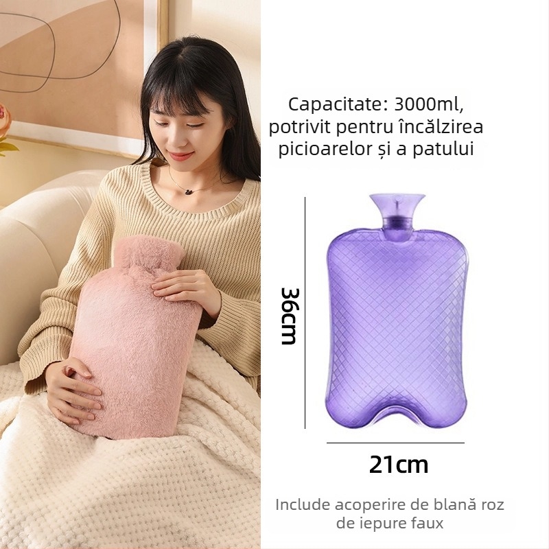 Recipient de apă fierbinte umplut cu apă, capacitate mare pentru încălzirea patului și a picioarelor, încălzire prin injecție de apă, marca Little Black Horse, material PVC de înaltă densitate, greutatea 350 g