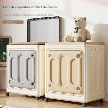 Cutie de depozitare din plastic, capac rabatabil, mare capacitate, roți