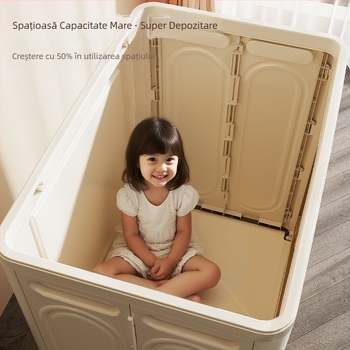 Cutie de depozitare din plastic, capac rabatabil, mare capacitate, roți