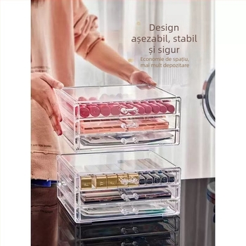 Cutie de depozitare pentru machiaj cu sertare, din plastic, cu mai multe etaje, stil japonez