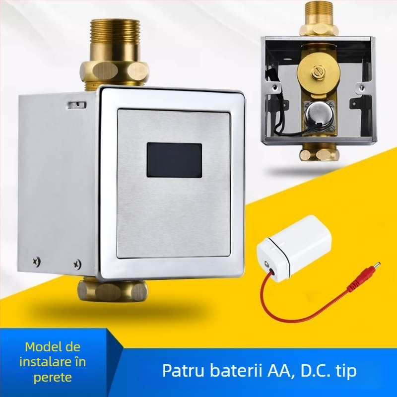 Senzor de spălare automată pentru toaletă, montaj ascuns și expus, ventil de spălare pentru toaletă de tip squat (Material: ABS + Cupru; Alimentare: curent continuu; Model: SJ518052021233)