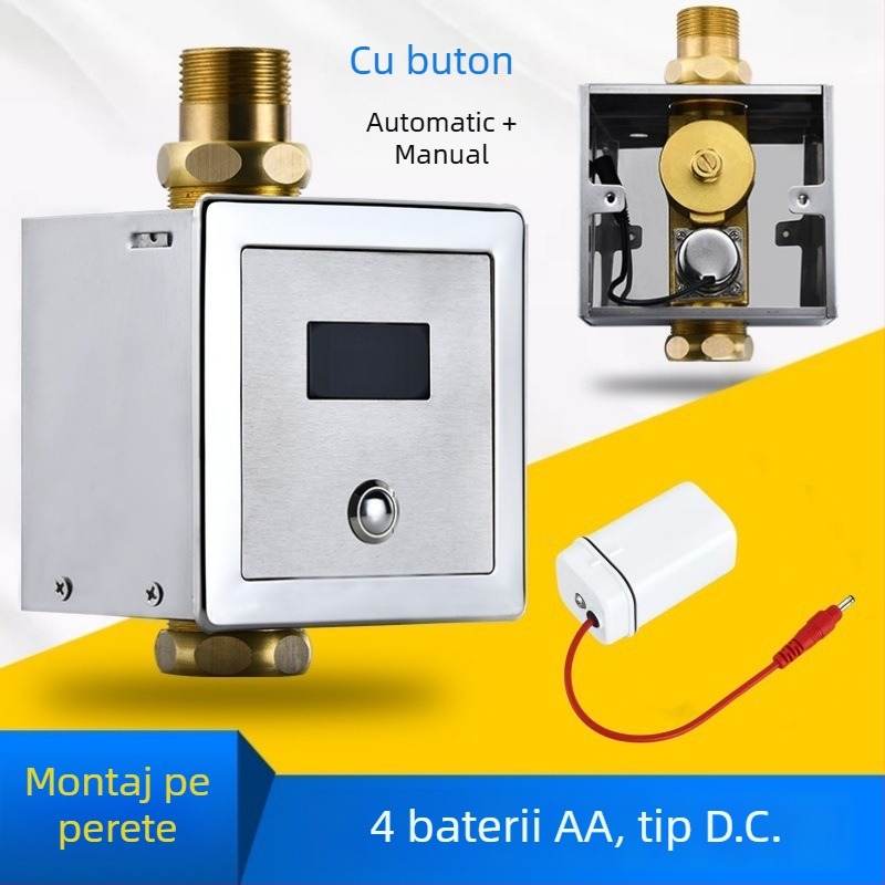 Senzor de spălare automată pentru toaletă, montaj ascuns și expus, ventil de spălare pentru toaletă de tip squat (Material: ABS + Cupru; Alimentare: curent continuu; Model: SJ518052021233)