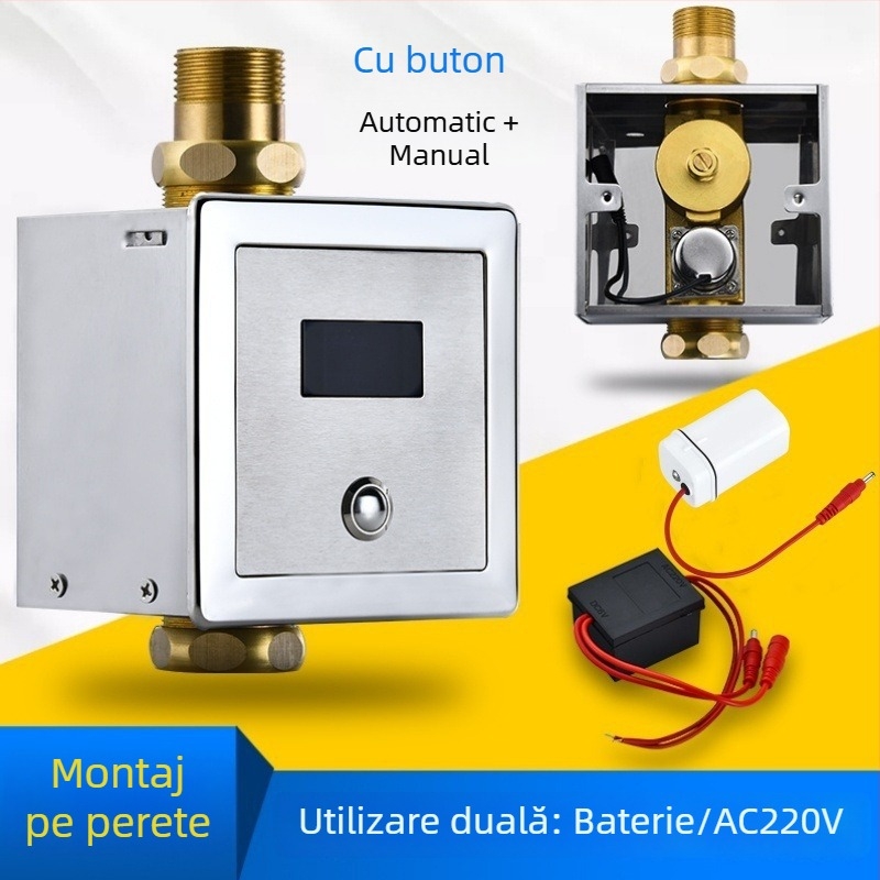 Senzor de spălare automată pentru toaletă, montaj ascuns și expus, ventil de spălare pentru toaletă de tip squat (Material: ABS + Cupru; Alimentare: curent continuu; Model: SJ518052021233)