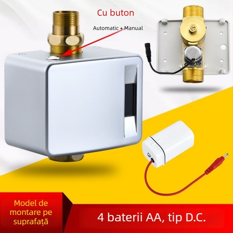 Senzor de spălare automată pentru toaletă, montaj ascuns și expus, ventil de spălare pentru toaletă de tip squat (Material: ABS + Cupru; Alimentare: curent continuu; Model: SJ518052021233)