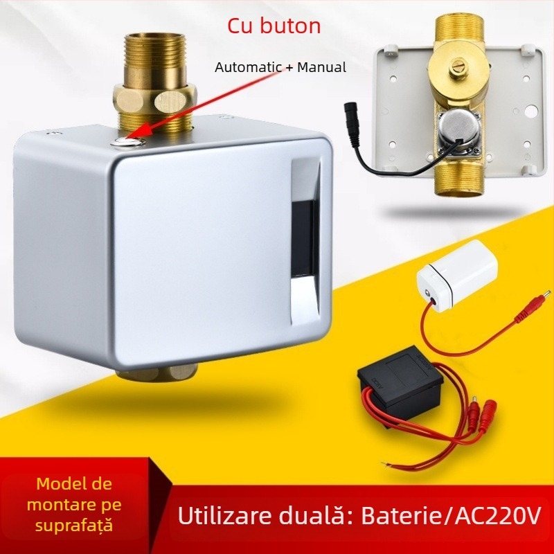 Senzor de spălare automată pentru toaletă, montaj ascuns și expus, ventil de spălare pentru toaletă de tip squat (Material: ABS + Cupru; Alimentare: curent continuu; Model: SJ518052021233)