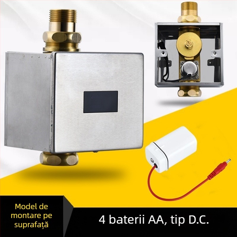 Senzor de spălare automată pentru toaletă, montaj ascuns și expus, ventil de spălare pentru toaletă de tip squat (Material: ABS + Cupru; Alimentare: curent continuu; Model: SJ518052021233)