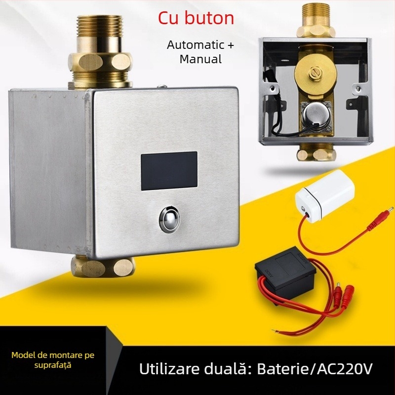 Senzor de spălare automată pentru toaletă, montaj ascuns și expus, ventil de spălare pentru toaletă de tip squat (Material: ABS + Cupru; Alimentare: curent continuu; Model: SJ518052021233)