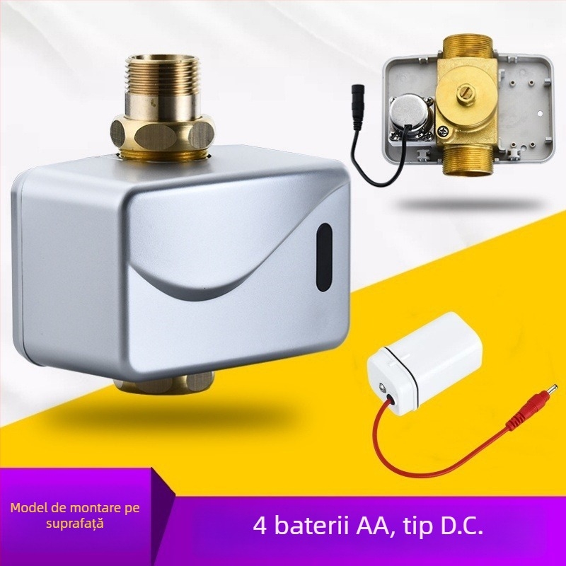 Senzor de spălare automată pentru toaletă, montaj ascuns și expus, ventil de spălare pentru toaletă de tip squat (Material: ABS + Cupru; Alimentare: curent continuu; Model: SJ518052021233)