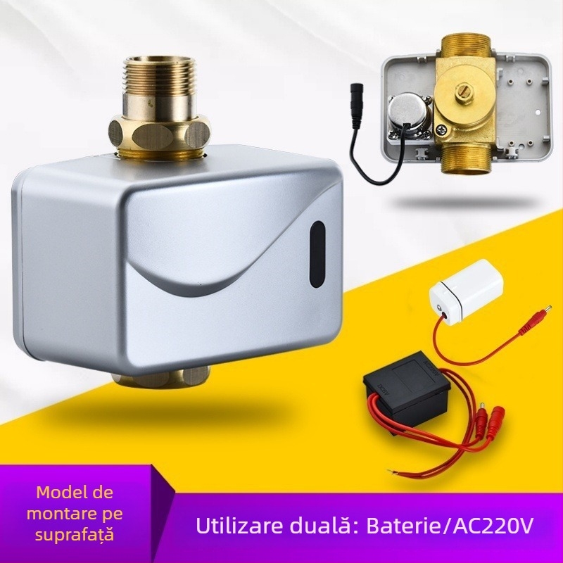 Senzor de spălare automată pentru toaletă, montaj ascuns și expus, ventil de spălare pentru toaletă de tip squat (Material: ABS + Cupru; Alimentare: curent continuu; Model: SJ518052021233)