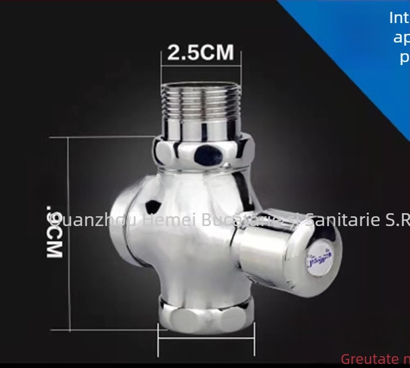 Valve de spălare pentru toaletă de tip squat, modelul 0013, corp din cupru, ieșire DN25, timp de spălare 5 s, presiune de lucru 0-15 bar