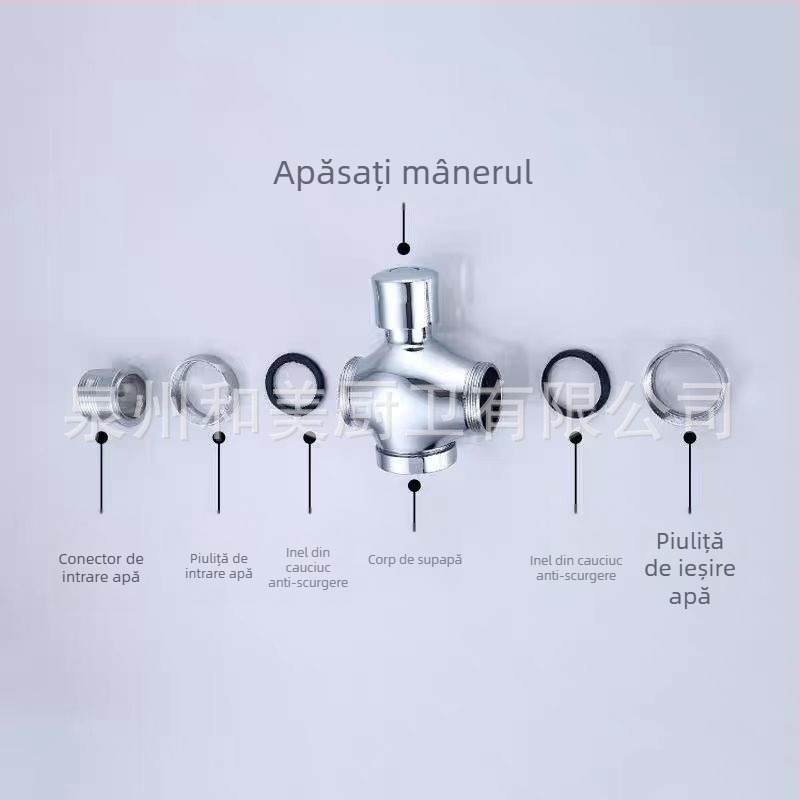 Valve de spălare pentru toaletă de tip squat, modelul 0013, corp din cupru, ieșire DN25, timp de spălare 5 s, presiune de lucru 0-15 bar