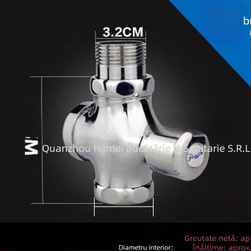 Valve de spălare pentru toaletă de tip squat, modelul 0013, corp din cupru, ieșire DN25, timp de spălare 5 s, presiune de lucru 0-15 bar