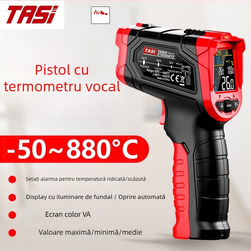 TA602A/B/C/D Termometru infraroșu portabil pentru uz industrial, cu precizie înaltă și notificare vocală