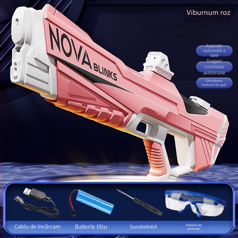 Pușcă de apă electrică pentru copii cu absorbție automată a apei, încărcare și emisie, structură din plastic, potrivită pentru copii 4-6 ani