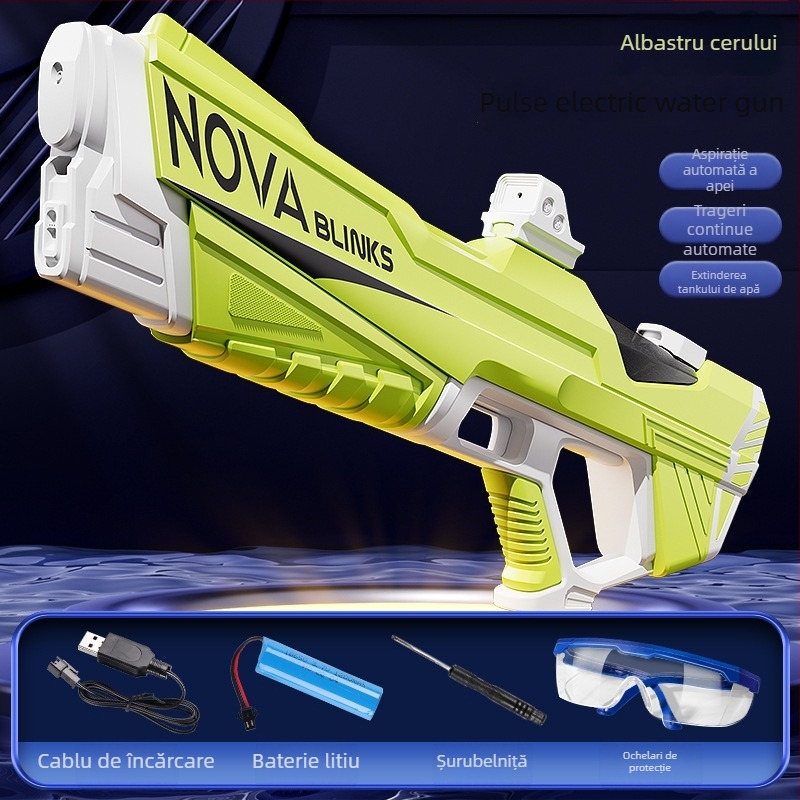 Pușcă de apă electrică pentru copii cu absorbție automată a apei, încărcare și emisie, structură din plastic, potrivită pentru copii 4-6 ani