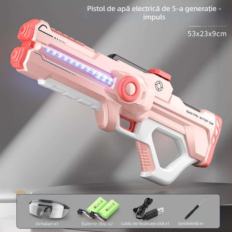 Pușcă de apă electrică pentru copii cu absorbție automată a apei, încărcare și emisie, structură din plastic, potrivită pentru copii 4-6 ani