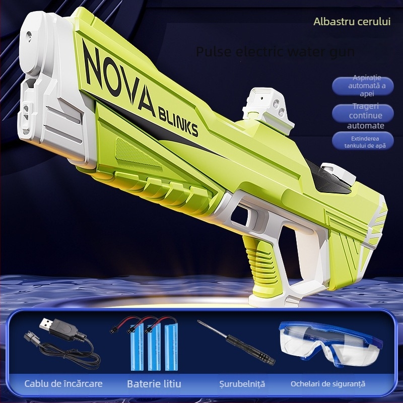 Pușcă de apă electrică pentru copii cu absorbție automată a apei, încărcare și emisie, structură din plastic, potrivită pentru copii 4-6 ani