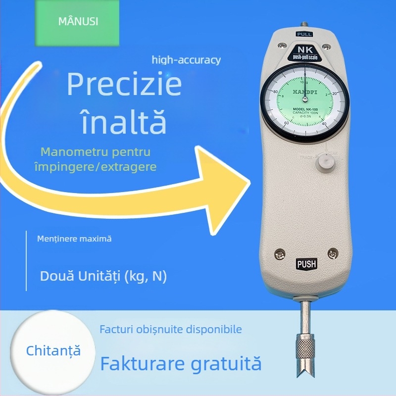 Dinamometru cu indicator, model NK20N, capacitate 2 kg, precizie 1%, interval de măsurare 0-500 N