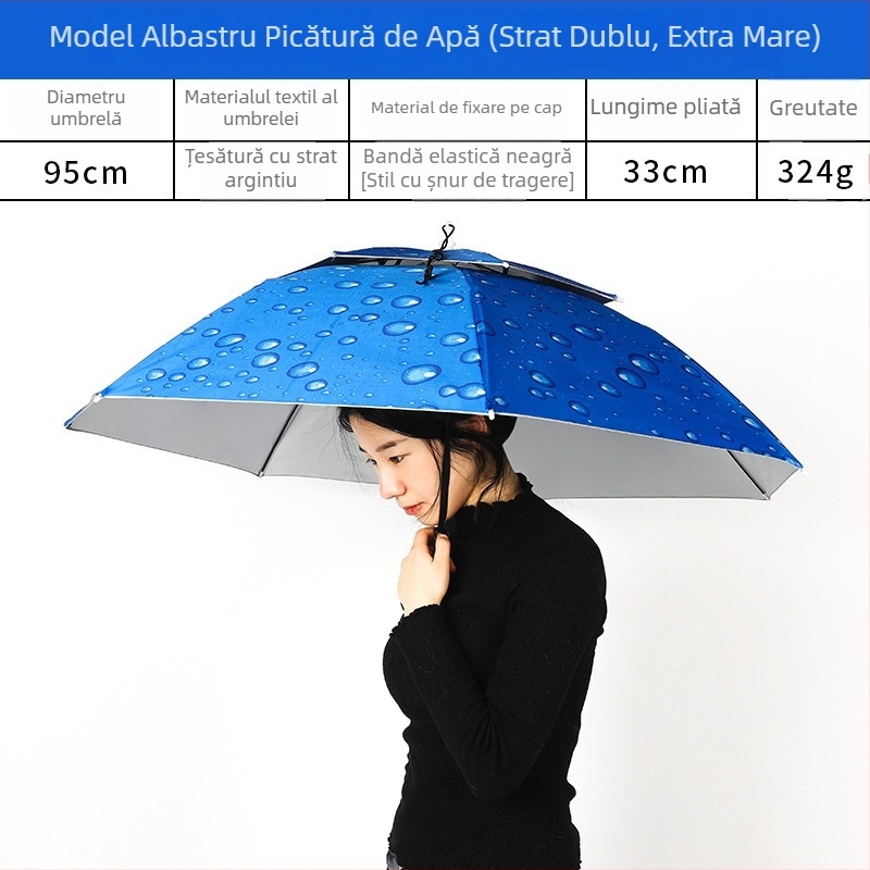 Pălărie-parasolar dublu strat, rezistent la vânt și ploaie pentru pescuit – umbrelă cu cap încorporat, pliabilă, protecție solară pentru exterior