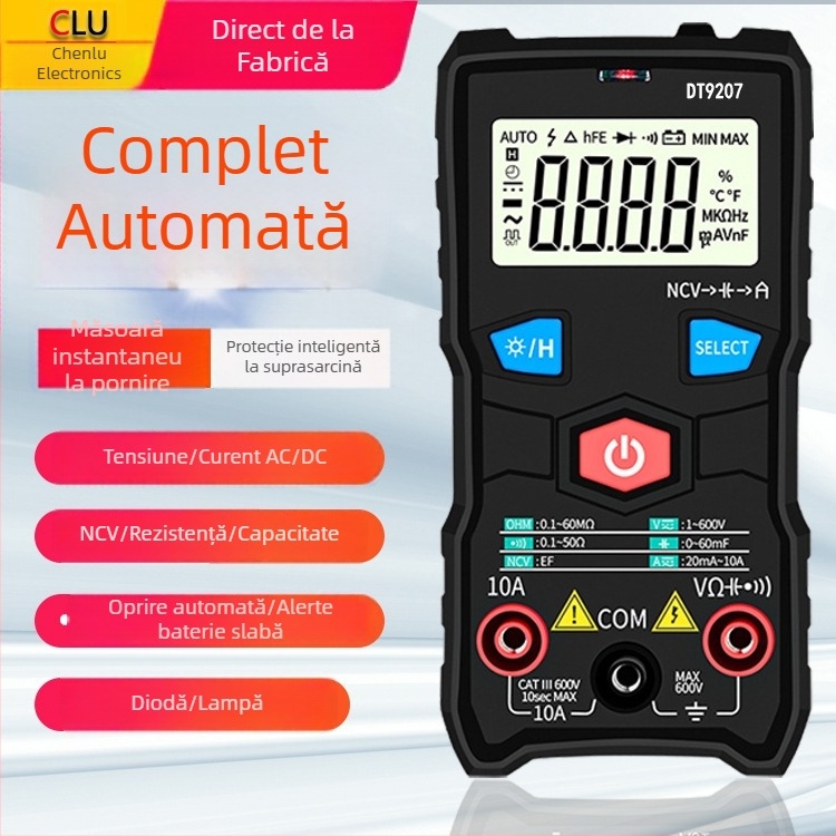 Multimetru digital DT9207 (Gama automată; DC 6-600V; AC 6-600V; Capacitate 0-60µF)