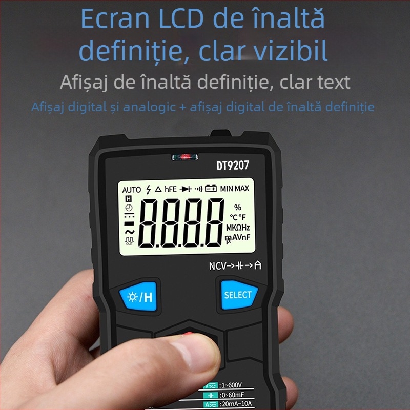 Multimetru digital DT9207 (Gama automată; DC 6-600V; AC 6-600V; Capacitate 0-60µF)