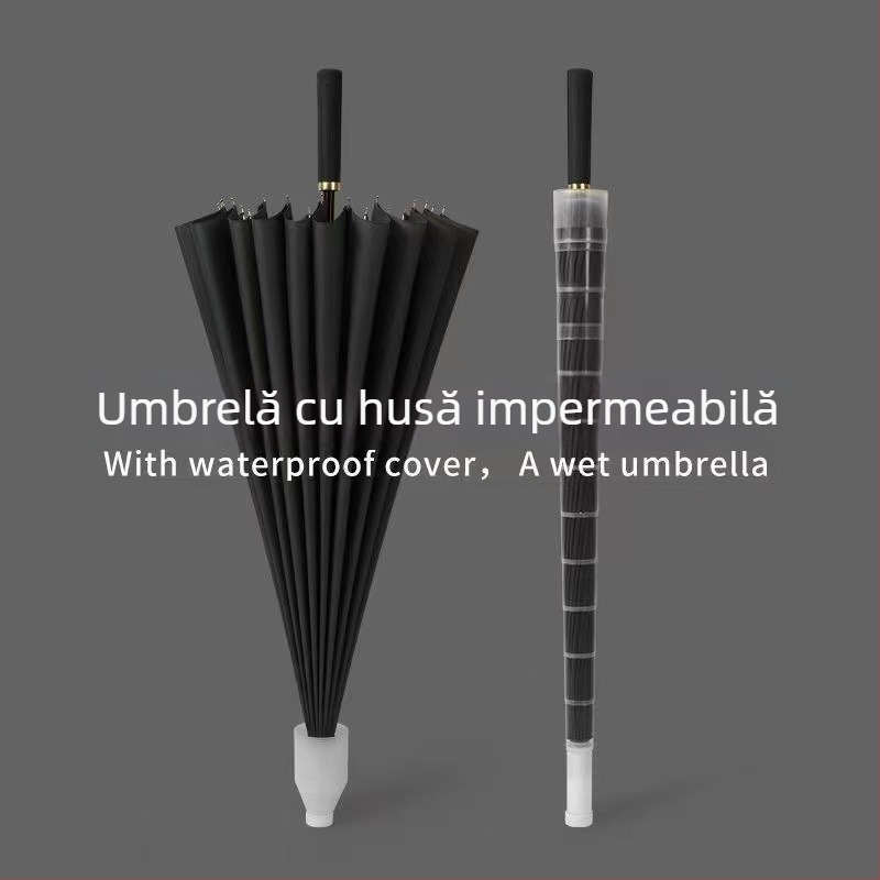 Umbrelă de bărbați cu 24 de brațe, deschidere automată, mâner lung în stil golf, țesătură impermeabilă 190t, imprimare logo