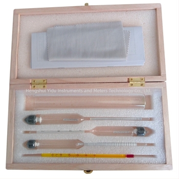 Dispozitiv pentru concentrația alcoolică – hidrometru, set de trei piese cu cutie din lemn și husă din plastic, interval 0-100, modele 0-40/40-70/70-100