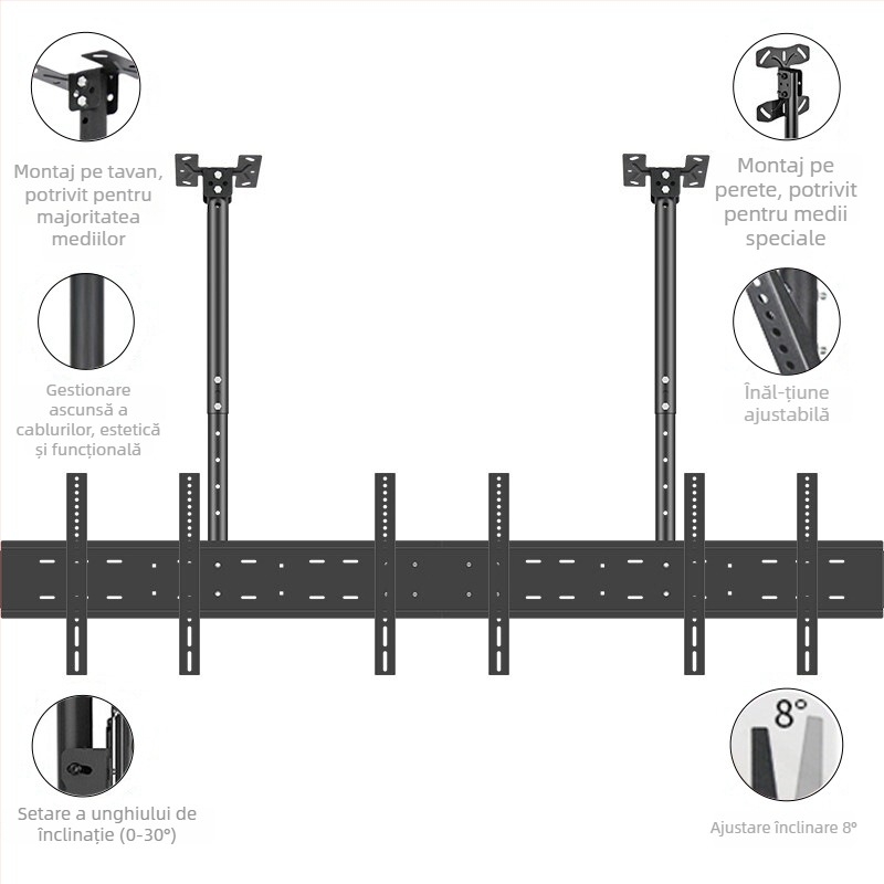 Montaj de tavan pentru televizor pentru afișaje multi-ecran, cadru din fier, compatibil cu montaj pe perete, până la 15 kg, accesoriu universal all-in-one