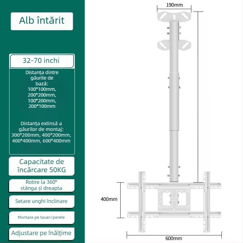 Montaj de tavan pentru televizor pentru afișaje multi-ecran, cadru din fier, compatibil cu montaj pe perete, până la 15 kg, accesoriu universal all-in-one