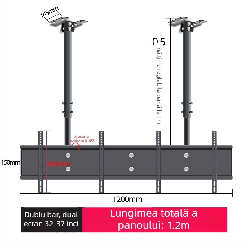 Montaj de tavan pentru televizor pentru afișaje multi-ecran, cadru din fier, compatibil cu montaj pe perete, până la 15 kg, accesoriu universal all-in-one
