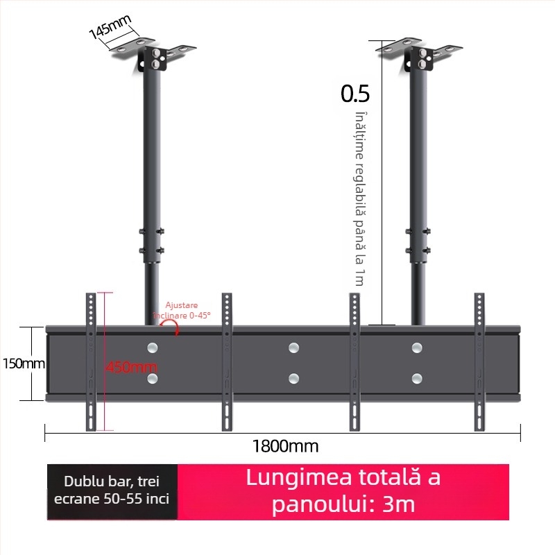 Montaj de tavan pentru televizor pentru afișaje multi-ecran, cadru din fier, compatibil cu montaj pe perete, până la 15 kg, accesoriu universal all-in-one