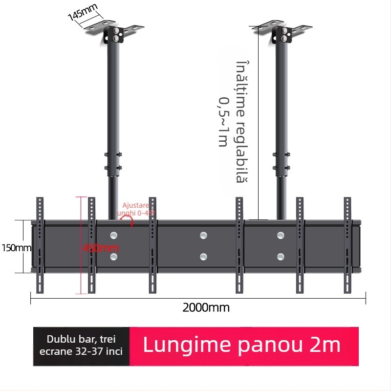 Montaj de tavan pentru televizor pentru afișaje multi-ecran, cadru din fier, compatibil cu montaj pe perete, până la 15 kg, accesoriu universal all-in-one