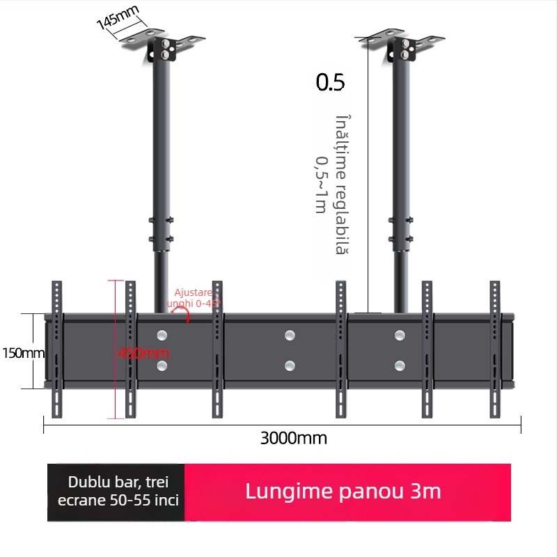 Montaj de tavan pentru televizor pentru afișaje multi-ecran, cadru din fier, compatibil cu montaj pe perete, până la 15 kg, accesoriu universal all-in-one