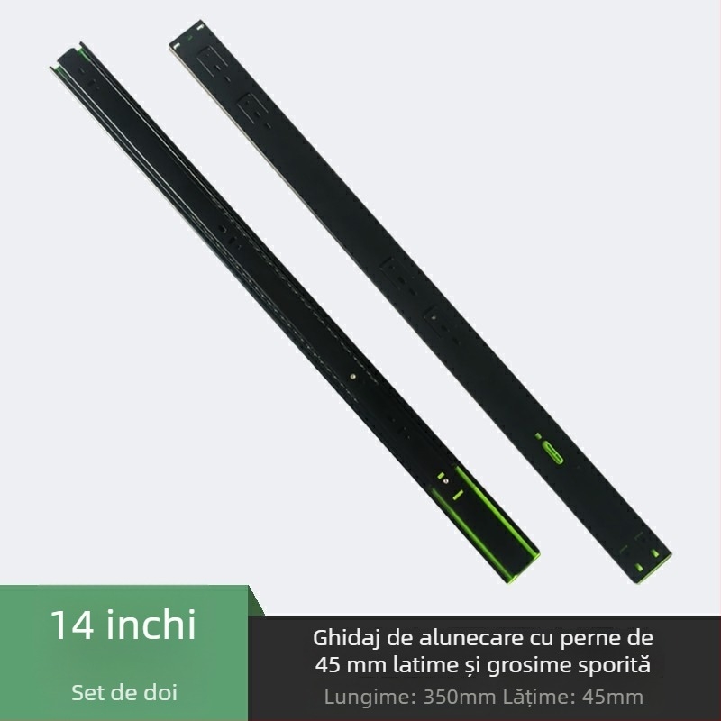 Ghidaj glisant cu 3 secțiuni pentru dulapuri și sertare, amortizor; mișcare silențioasă; Material: oțel laminat la rece; Finisaj: electroforetic; Potrivit pentru dulapuri, sertare și tăvi pentru tastaturi