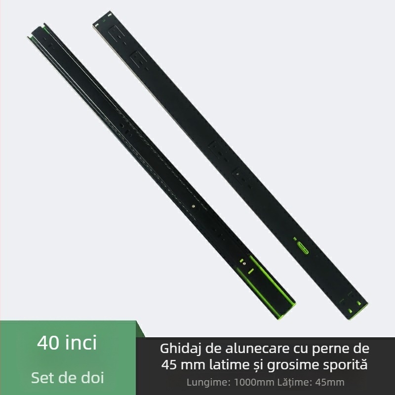 Ghidaj glisant cu 3 secțiuni pentru dulapuri și sertare, amortizor; mișcare silențioasă; Material: oțel laminat la rece; Finisaj: electroforetic; Potrivit pentru dulapuri, sertare și tăvi pentru tastaturi
