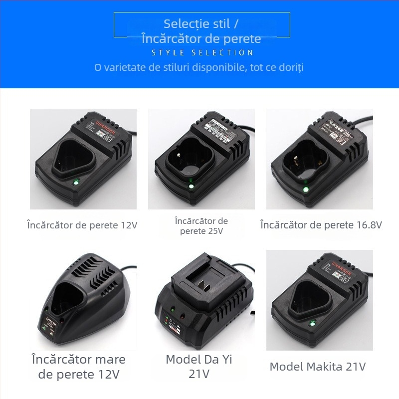 Încărcător Li‑ion pentru bormașină manuală Di Drill — compatibil cu 12V, 16,8V, 21V și 25V