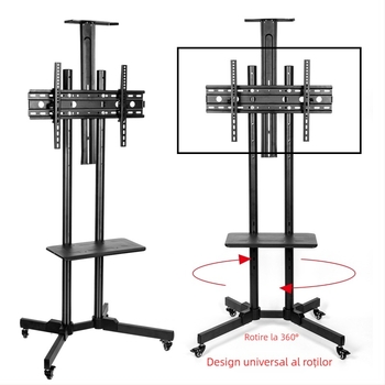 Stand TV de podea cu roți detașabile, metal, model ST-05, greutate 11–35 kg, pentru afișaje comerciale