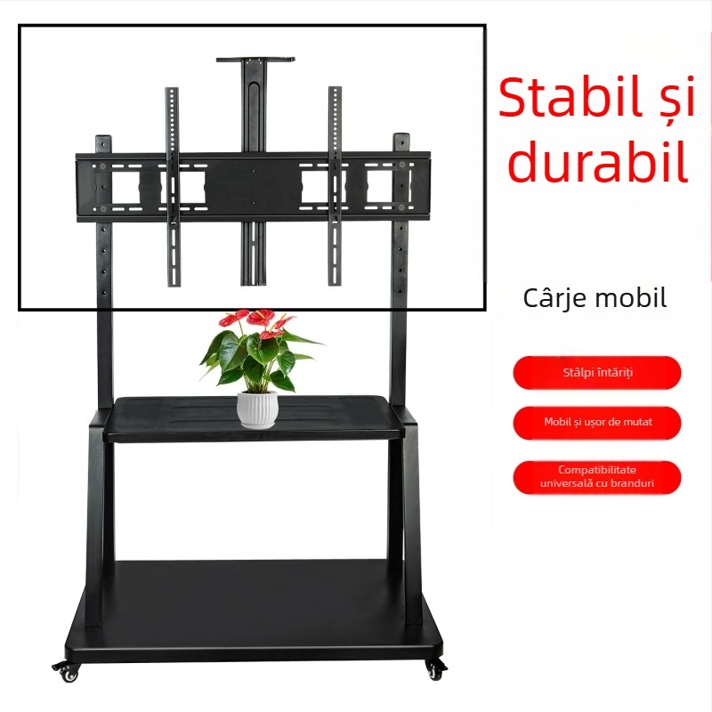 Stand TV de podea cu roți detașabile, metal, model ST-05, greutate 11–35 kg, pentru afișaje comerciale
