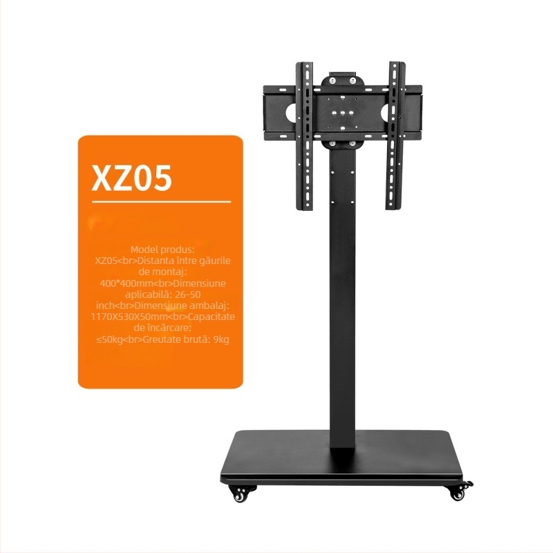 Stand TV de podea cu roți detașabile, metal, model ST-05, greutate 11–35 kg, pentru afișaje comerciale