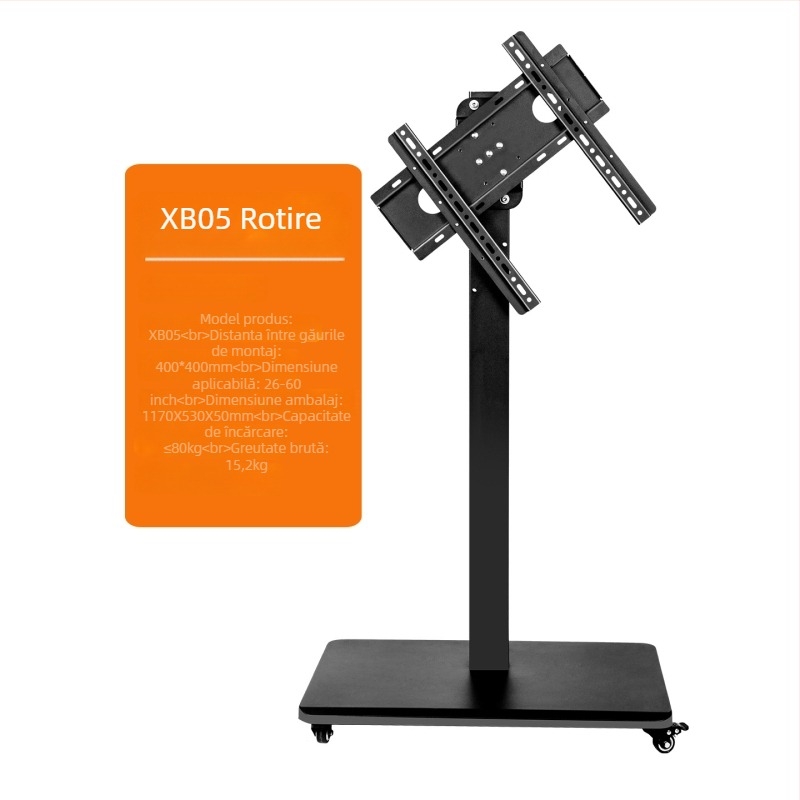 Stand TV de podea cu roți detașabile, metal, model ST-05, greutate 11–35 kg, pentru afișaje comerciale